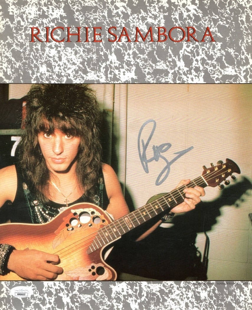 Richie Sambora Autographed 11X14 Photo Bon Jovi JSA Certified: Richie Sambora Autographed 11X14 Photo Bon Jovi JSA Certified This is an original 11x14 photograph of Richie Sambora, the talented guitarist of Bon Jovi, featuring his autograph. The signature has bee