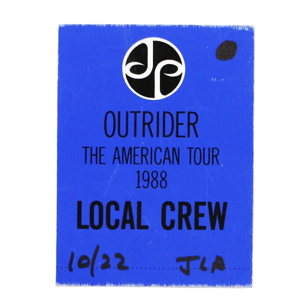 Vintage 1988 Outrider US Tour Local Crew Pass Jimmy Page: Vintage 1988 Outrider US Tour Local Crew Pass Jimmy Page This is a true vintage local crew pass from the 1988 Jimmy Page Outrider American Tour. The pass features an unpeeled backing and is in good co