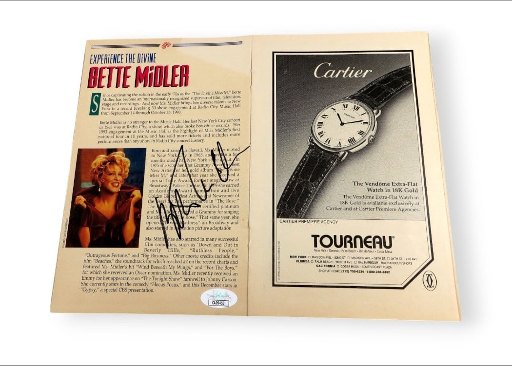 Bette Midler Hand Signed Program Page With JSA Authentication (1 of 4)