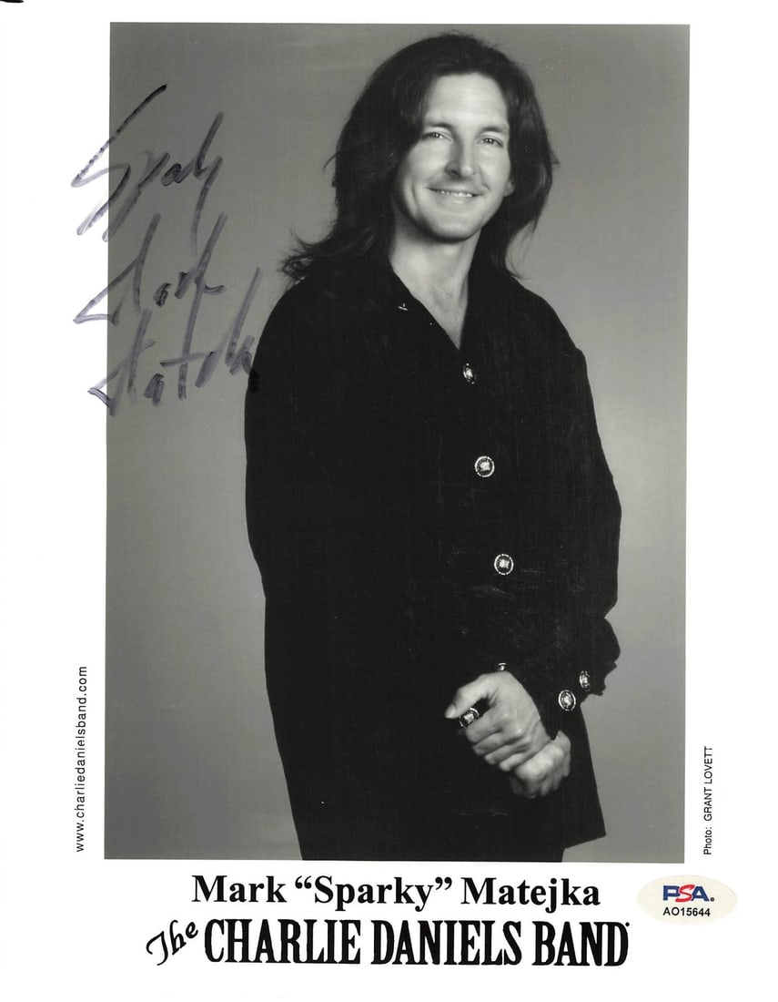 Mark Sparky Matejka Signed 8x10 Photo PSA/DNA The Charlie Daniels Band: Mark Sparky Matejka Signed 8x10 Photo PSA/DNA The Charlie Daniels Band This is an original 8x10 photograph signed by Mark "Sparky" Matejka of The Charlie Daniels Band. The photo has been professionall