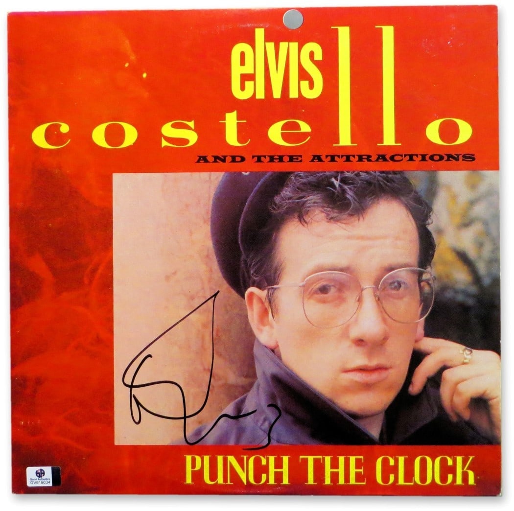 Autographed Punch the Clock Album Cover With Record by Elvis Costello GAI Authenticated (1 of 2)