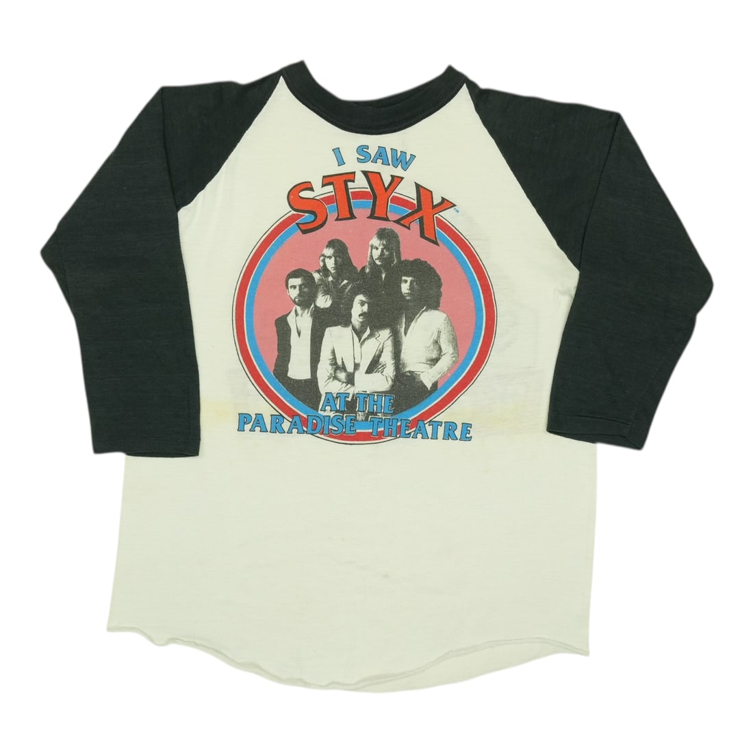 Vintage 1983 Styx Paradise Theatre Tour White Jersey Shirt with Graphics: Vintage 1983 Styx Paradise Theatre Tour White Jersey Shirt with Graphics This is an original vintage 1983 Styx Paradise Theatre Tour jersey shirt, featuring front and back graphics. The shirt is made 