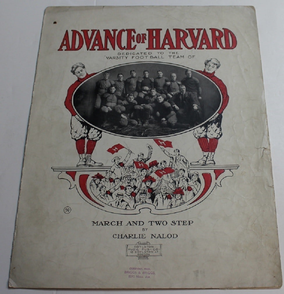 Rare 1902 Sheet Music Booklet Featuring Harvard Football Team 11x14 Inches: Rare 1902 Sheet Music Booklet Featuring Harvard Football Team 11x14 Inches This is a rare 1902 Harvard Football Team sheet music booklet, featuring content related to the team and Charlie Nalod. Measu