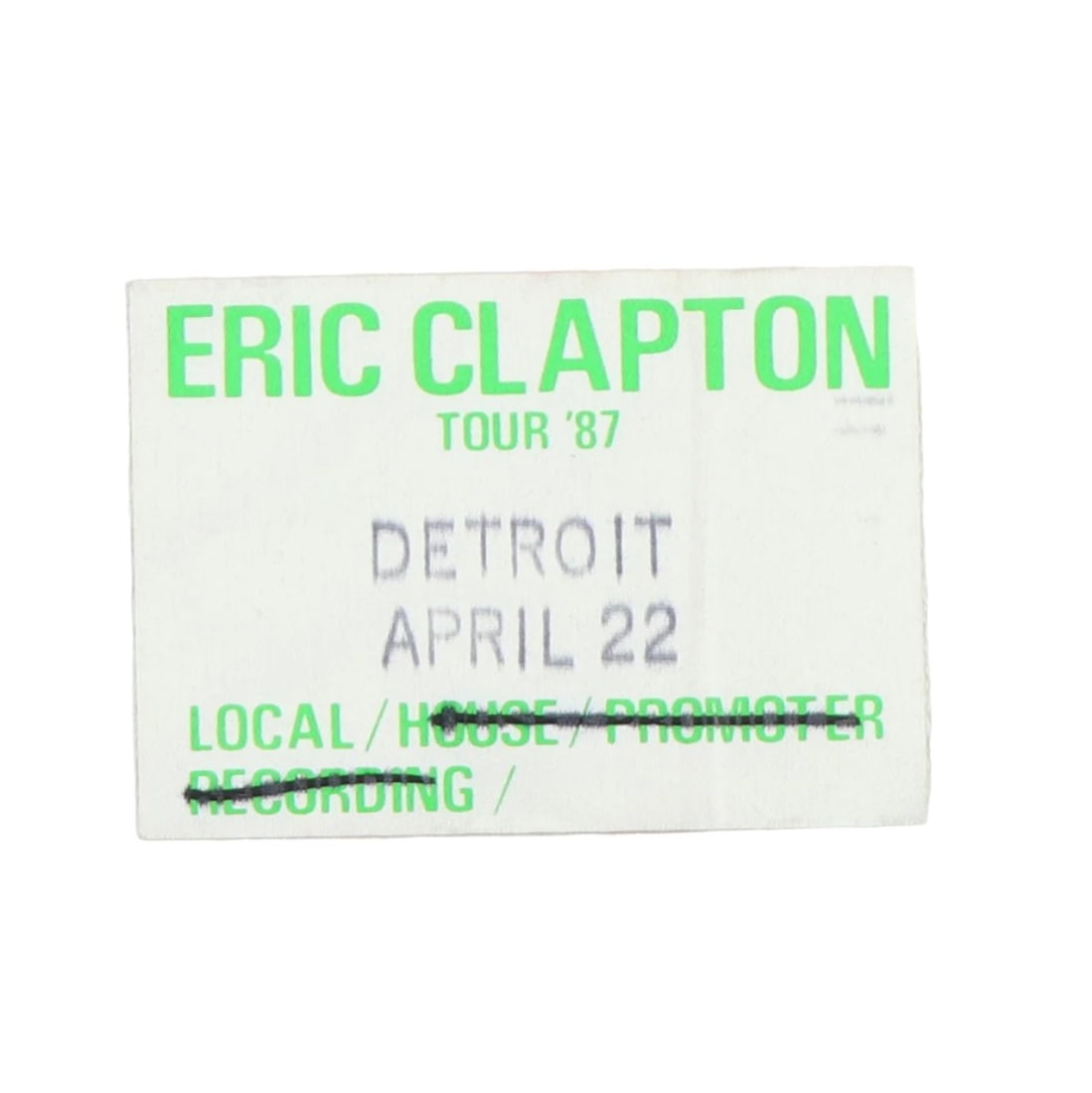 Vintage 1987 Local Backstage Pass for Eric Clapton (1 of 2)