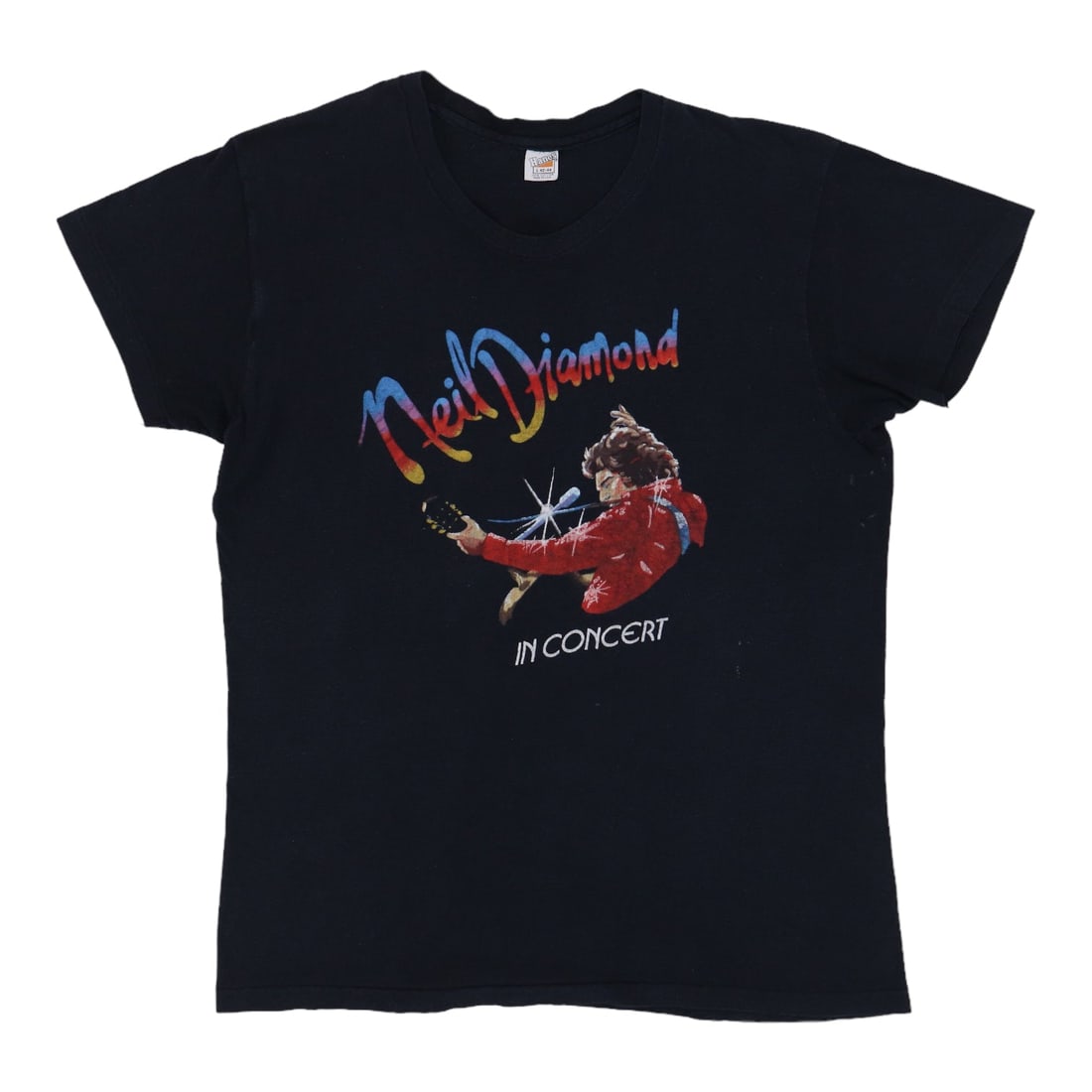 Vintage 1976 Neil Diamond Concert Black Cotton Graphic Shirt Large: Vintage 1976 Neil Diamond Concert Black Cotton Graphic Shirt Large This is an original vintage 1976 Neil Diamond In Concert shirt, featuring both front and back graphics. Made from 100% cotton, the sh