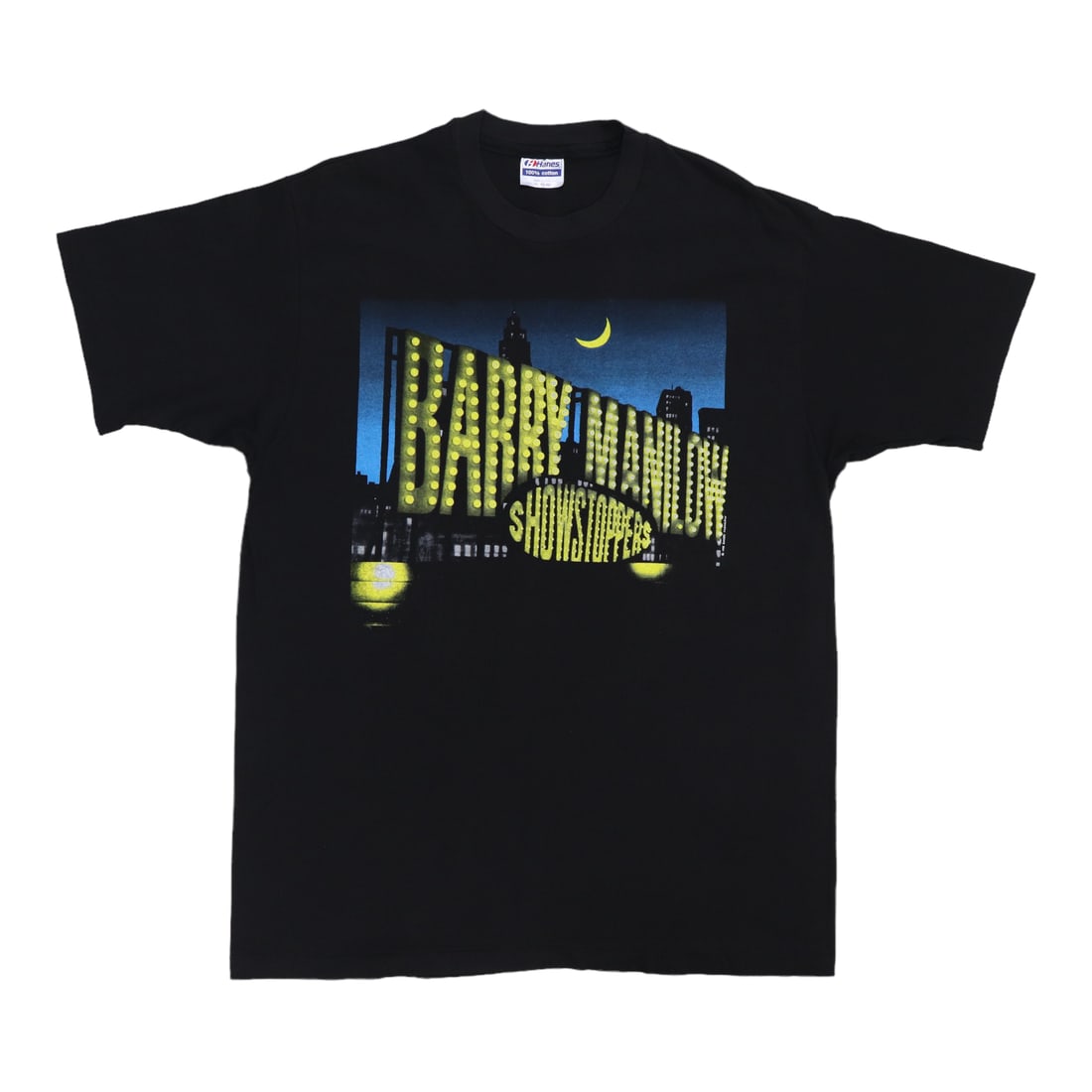 Vintage 1991 Barry Manilow Showstoppers Concert Cotton T-Shirt Black XL: Vintage 1991 Barry Manilow Showstoppers Concert Cotton T-Shirt Black XL This is an original vintage 1991 Barry Manilow Showstoppers shirt featuring both front and back graphics. The shirt is made from