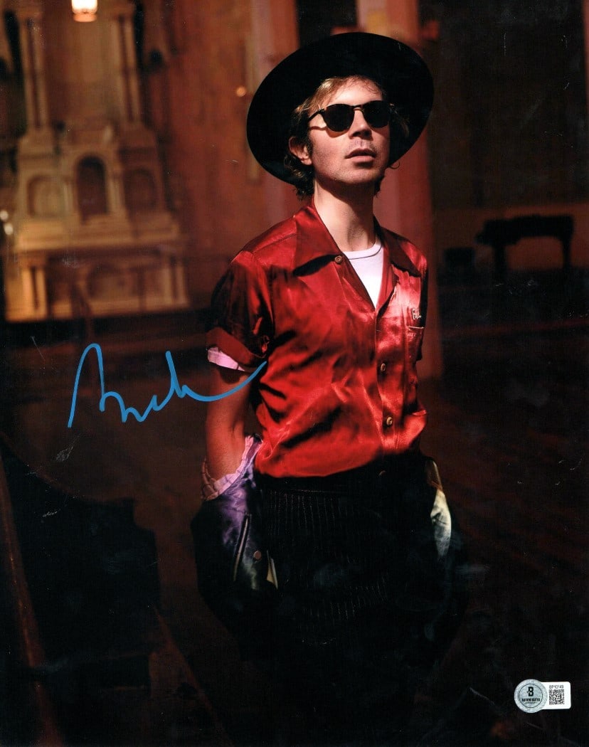 Beck Hansen Autographed 11x14 Photo Red Shirt Sunglasses Beckett Authenticated (1 of 2)