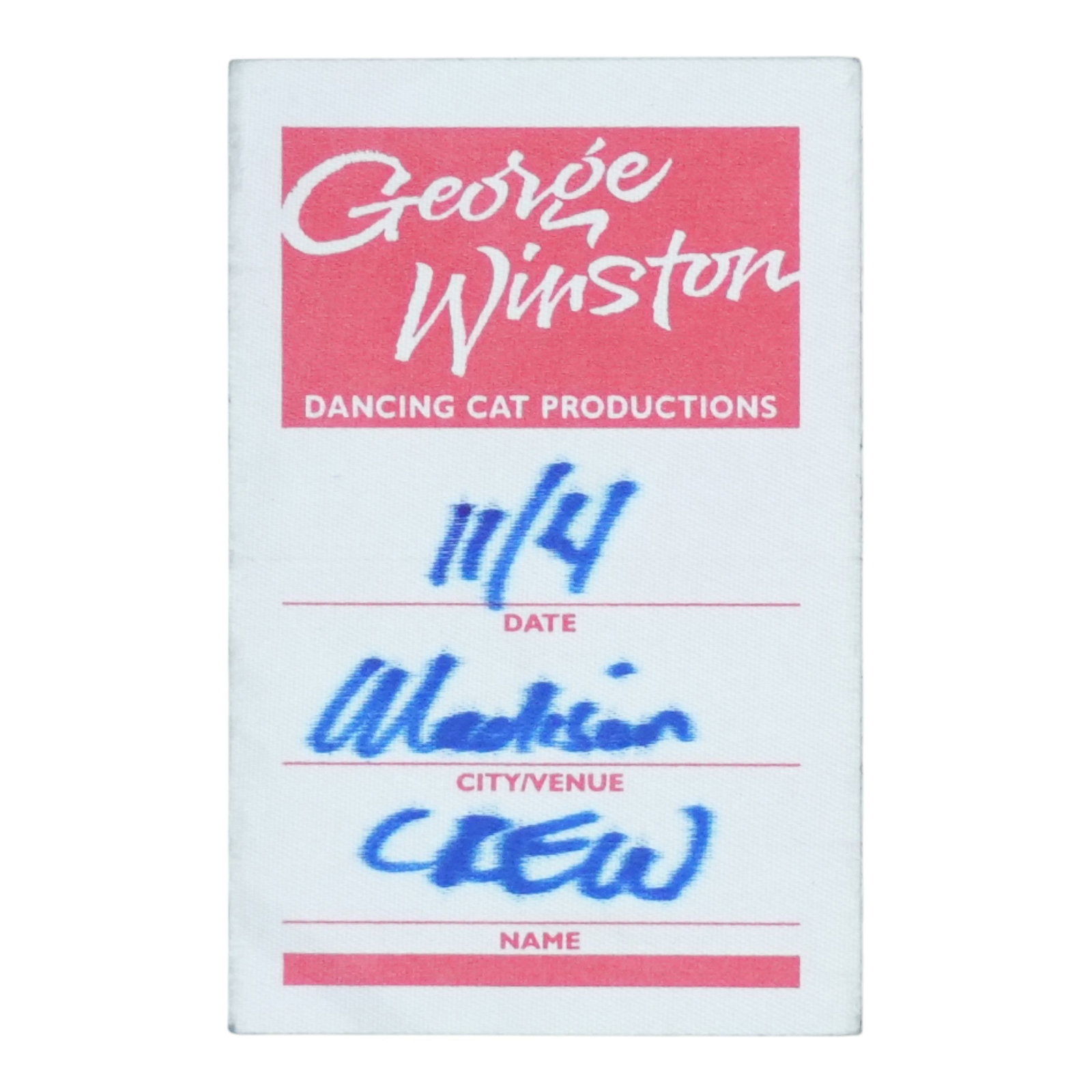 Vintage George Winston Crew Backstage Pass Dancing Cat Productions (1 of 2)