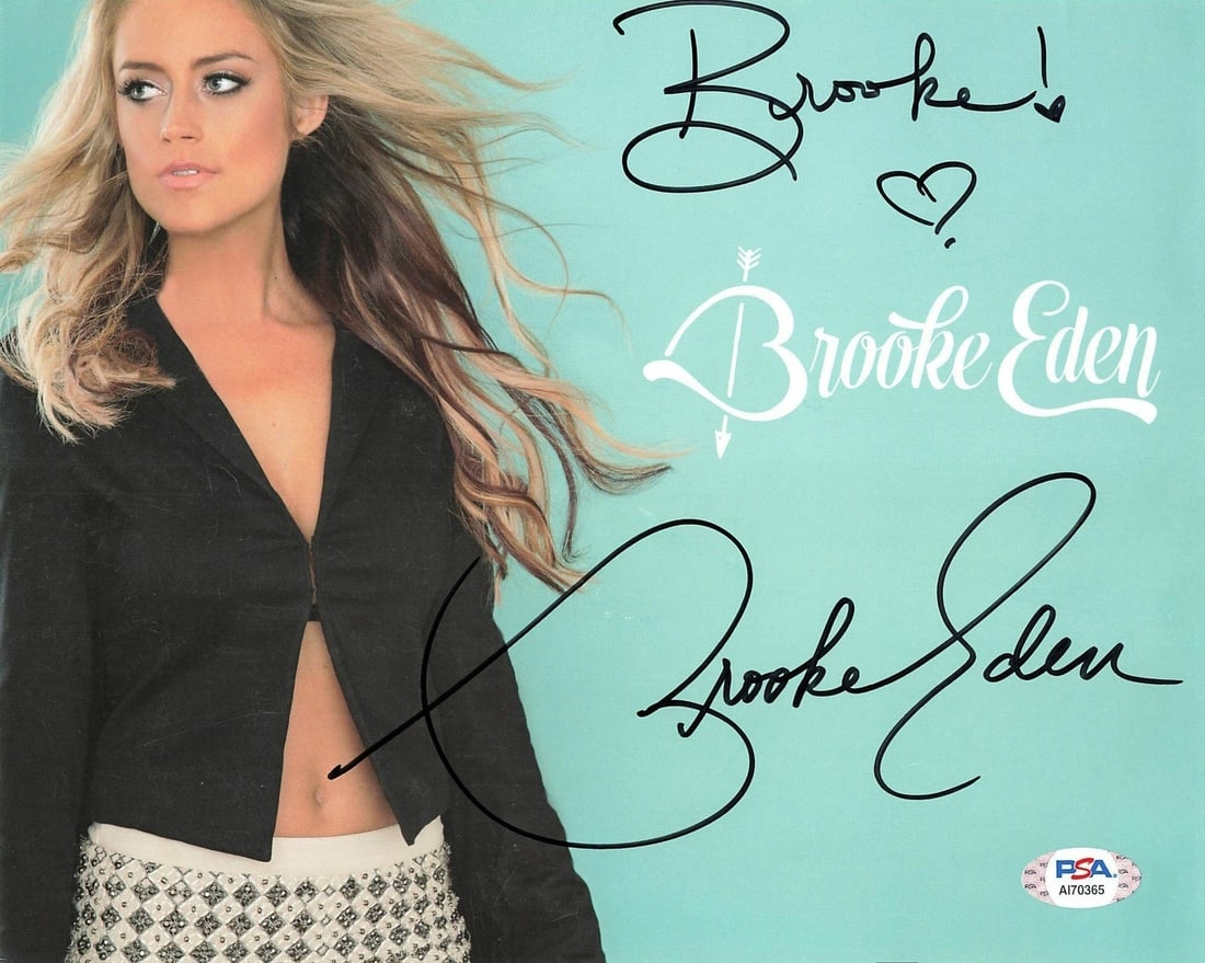 Brooke Eden Autographed 8x10 Photo PSA/DNA Certified: Brooke Eden Autographed 8x10 Photo PSA/DNA Certified This is a professionally printed 8x10 photograph autographed by Brooke Eden. The signature has been authenticated by PSA/DNA, ensuring its authenti