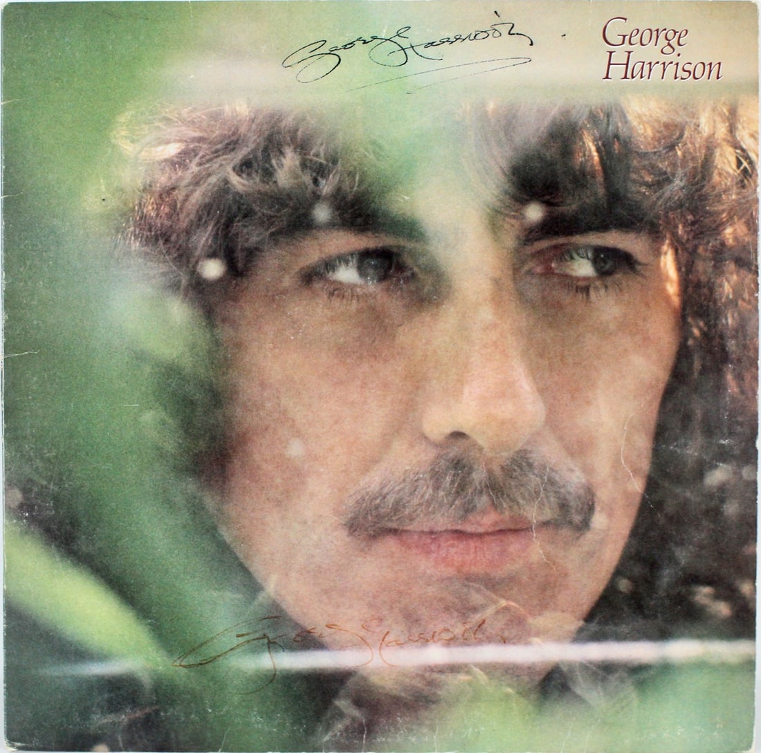 George Harrison Signed Self Titled Album Cover with Vinyl BAS A71977: George Harrison Signed Self Titled Album Cover with Vinyl BAS A71977 This authentic signed album cover features George Harrison's signature and comes with the vinyl record included. The item has been 