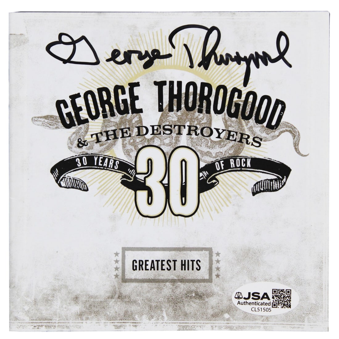 Signed George Thorgood Greatest Hits CD Booklet JSA COA: Signed George Thorgood Greatest Hits CD Booklet JSA COA This is a pre-owned Greatest Hits CD booklet, personally signed by George Thorgood. The autograph has been authenticated by JSA and includes a C