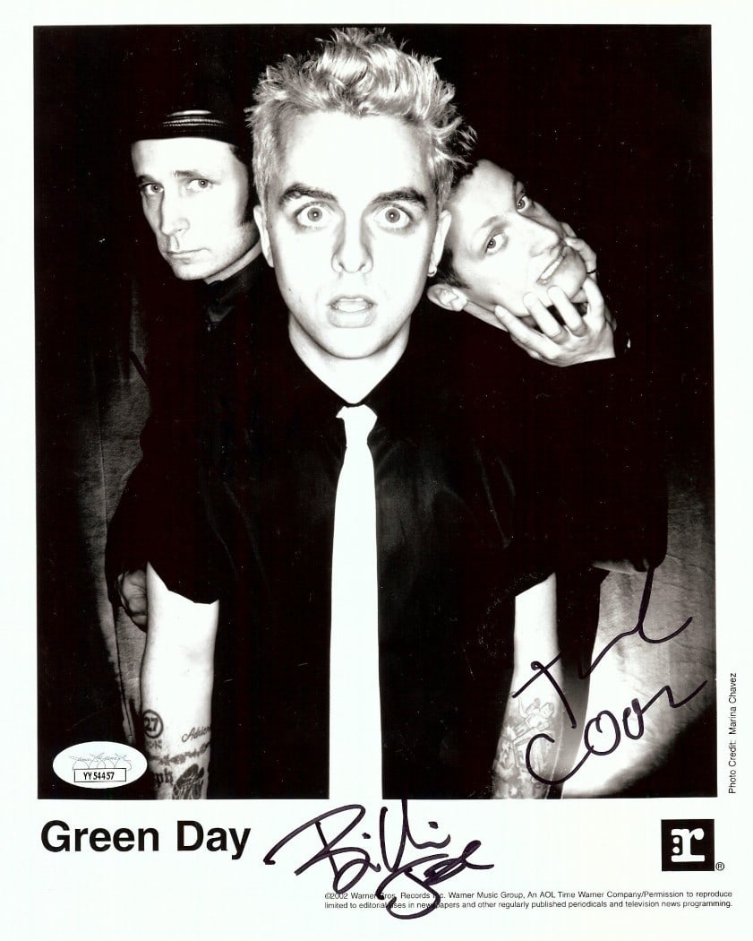 Green Day Signed 8X10 Photo JSA Authenticated Armstrong Cool Dirnt: Green Day Signed 8X10 Photo JSA Authenticated Armstrong Cool Dirnt Celebrate the iconic rock band Green Day with this authentic 8x10 photograph signed by the legendary trio: Billy Joe Armstrong, Tre C