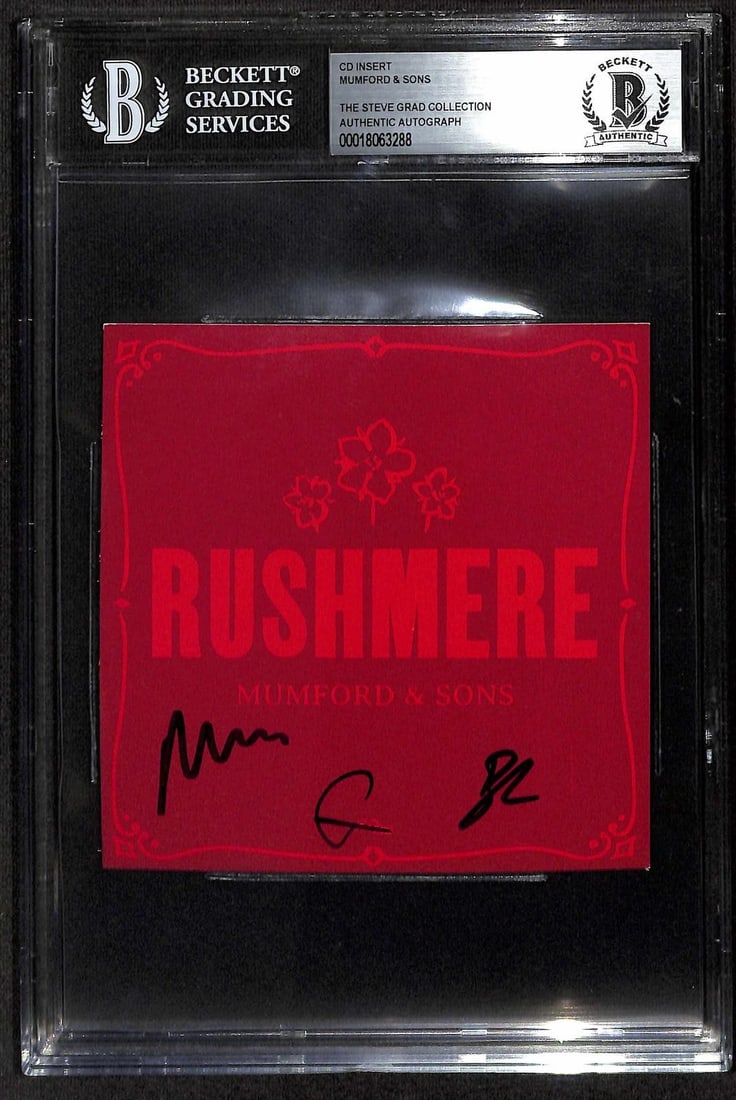 Beckett Slabbed Mumford Sons Autographed CD Cover: Beckett Slabbed Mumford Sons Autographed CD Cover This collectible features an authentic signed CD cover by Mumford & Sons. The autograph has been professionally encapsulated and certified by Beckett 