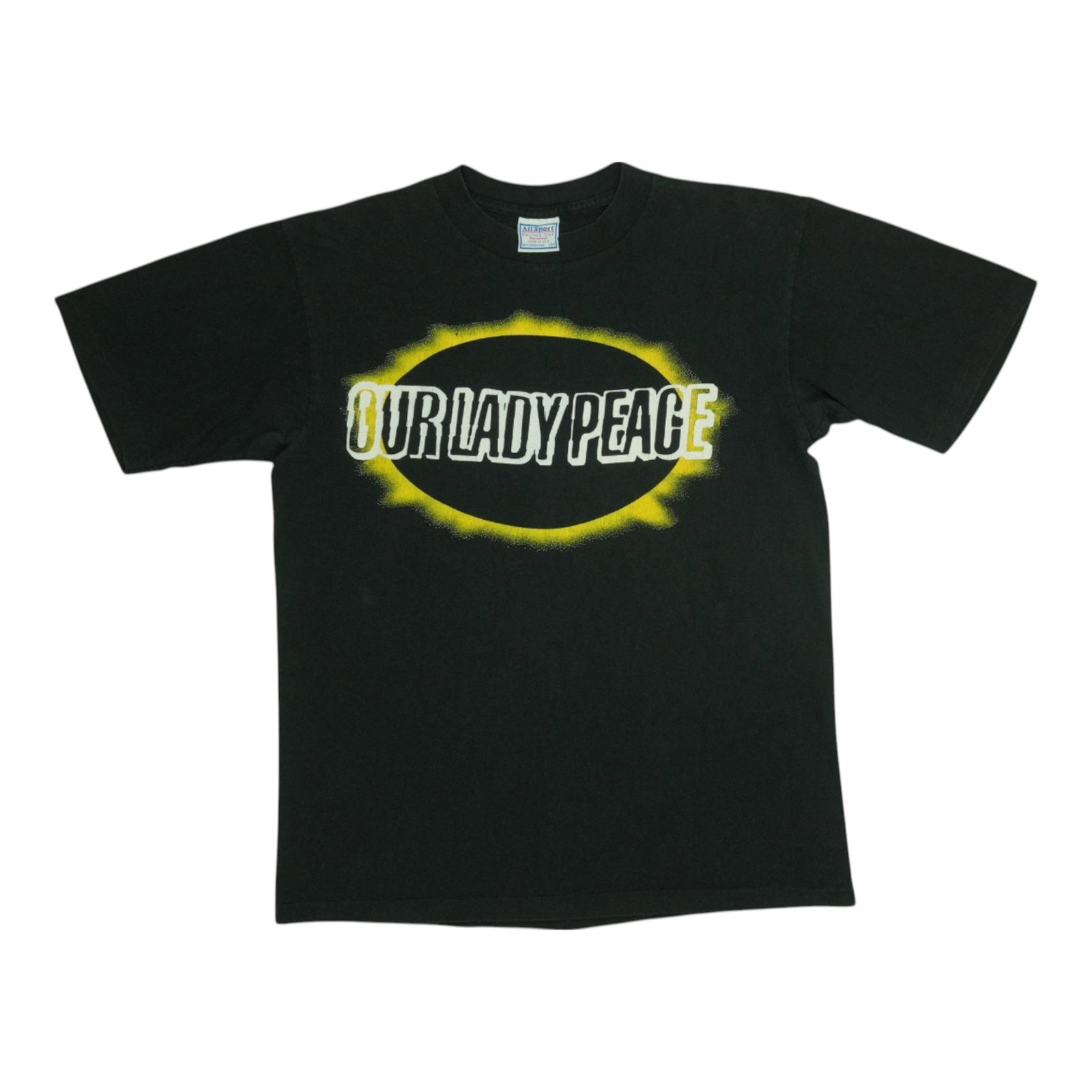 Vintage 1990s Our Lady Peace Black Cotton Graphic T Shirt: Vintage 1990s Our Lady Peace Black Cotton Graphic T Shirt This is an original vintage 1990s Our Lady Peace shirt featuring graphics on both the front and back. It is a true vintage piece, not a modern