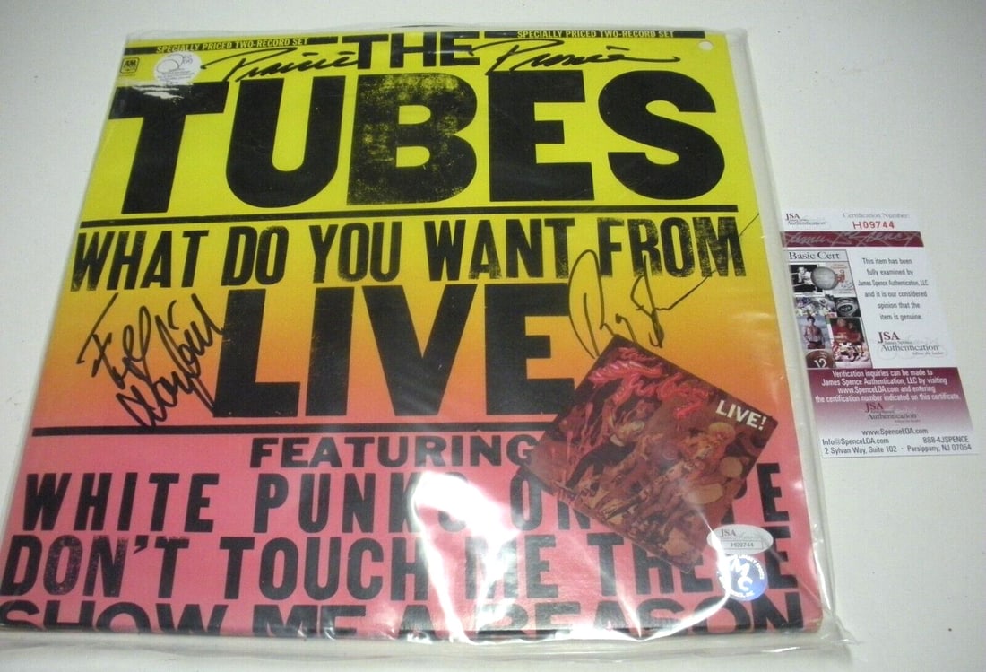 Signed What Do You Want From The Tubes LP Album With JSA COA Authentication: Signed What Do You Want From The Tubes LP Album With JSA COA Authentication This is an original LP record album titled "What Do You Want From" by The Tubes. The album is signed by three individuals an