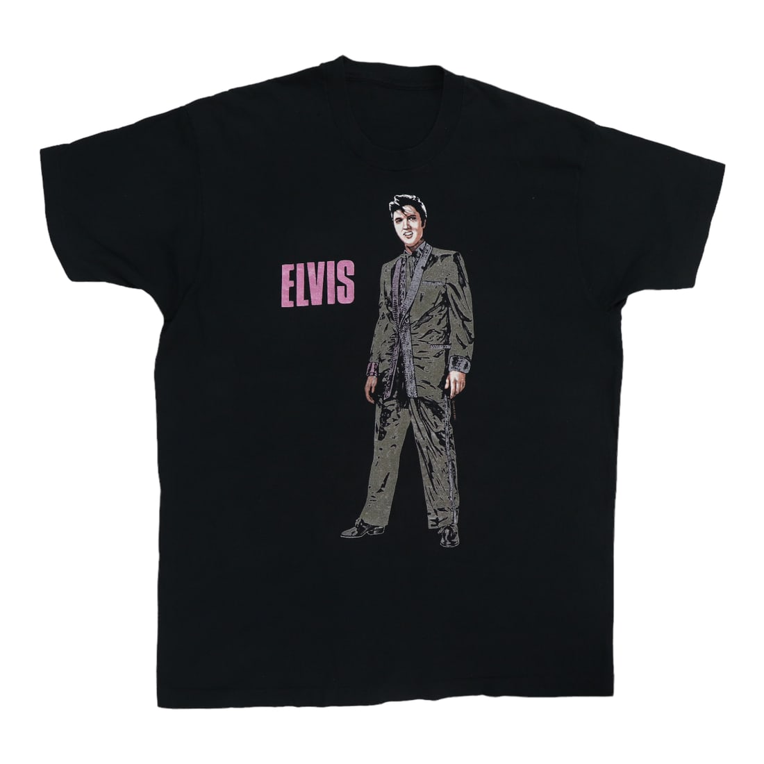 Vintage 1989 Black Elvis Presley Poly Cotton T-Shirt: Vintage 1989 Black Elvis Presley Poly Cotton T-Shirt This original vintage 1989 Elvis Presley shirt is an authentic piece from the 1980s, not a modern reproduction. Made from a comfortable 50/50 poly/
