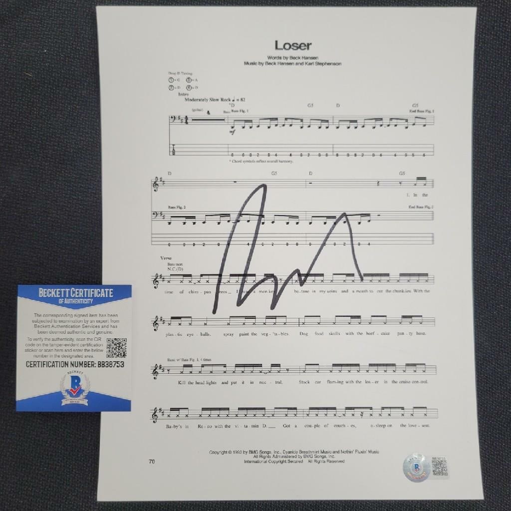 Beck Hansen Loser Hand Signed Lyric Sheet with Beckett Authentication (1 of 1)