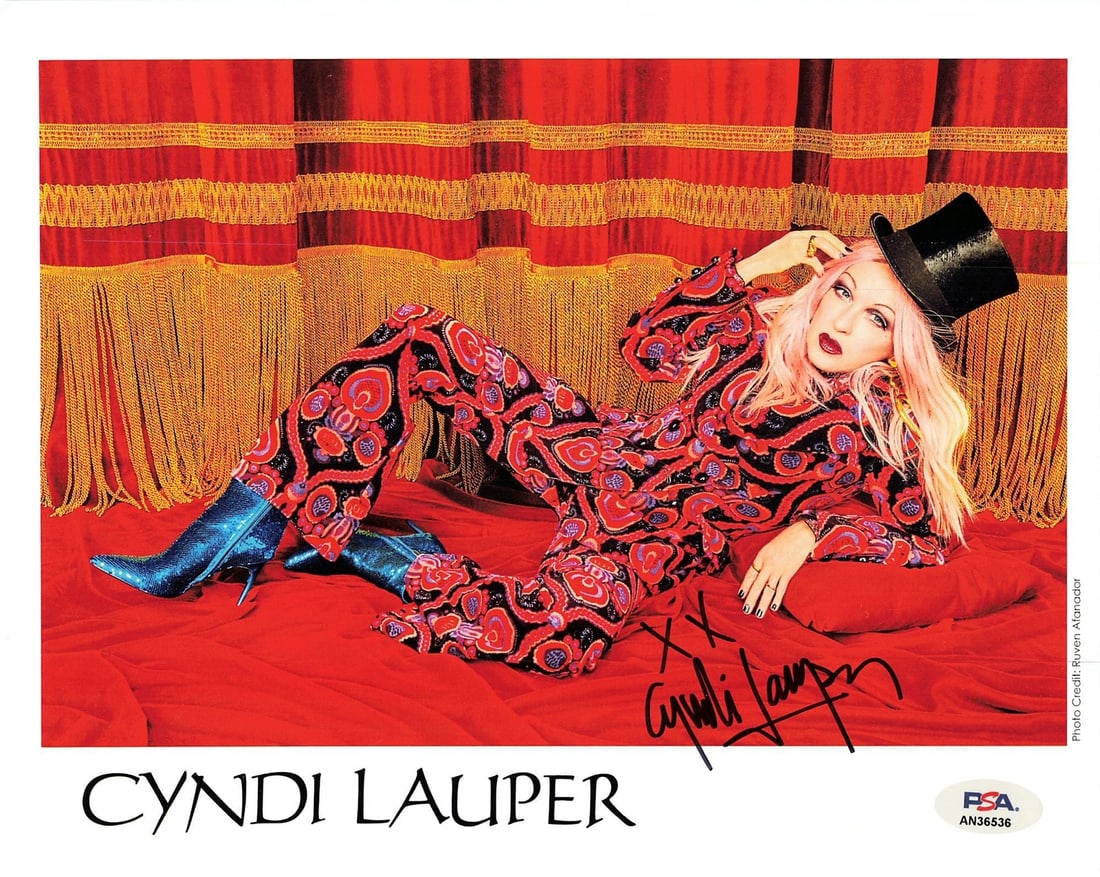 Cyndi Lauper Autographed 8x10 Photo PSA/DNA Certified: Cyndi Lauper Autographed 8x10 Photo PSA/DNA Certified This is an authentic 8x10 photograph signed by the iconic musician Cyndi Lauper. The autograph has been verified by PSA/DNA, ensuring its authenti