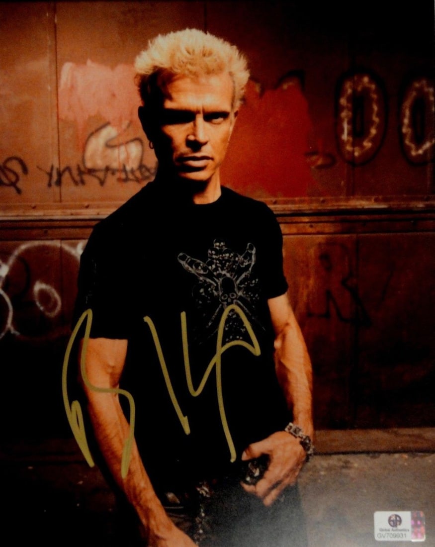 Billy Idol Signed 8x10 Photo Black T Shirt Global Authentics Certified: Billy Idol Signed 8x10 Photo Black T Shirt Global Authentics Certified This is an original 8" x 10" photograph autographed by Billy Idol. The signature has been authenticated by Global Authentics (GAI