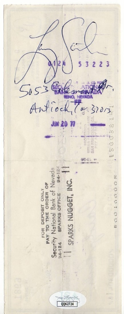Larry Gatlin Hand Signed Bank Check JSA Authenticated Gatlin Brothers: Larry Gatlin Hand Signed Bank Check JSA Authenticated Gatlin Brothers This is an original bank check autographed by Larry Gatlin, a member of The Gatlin Brothers. The signature has been authenticated 