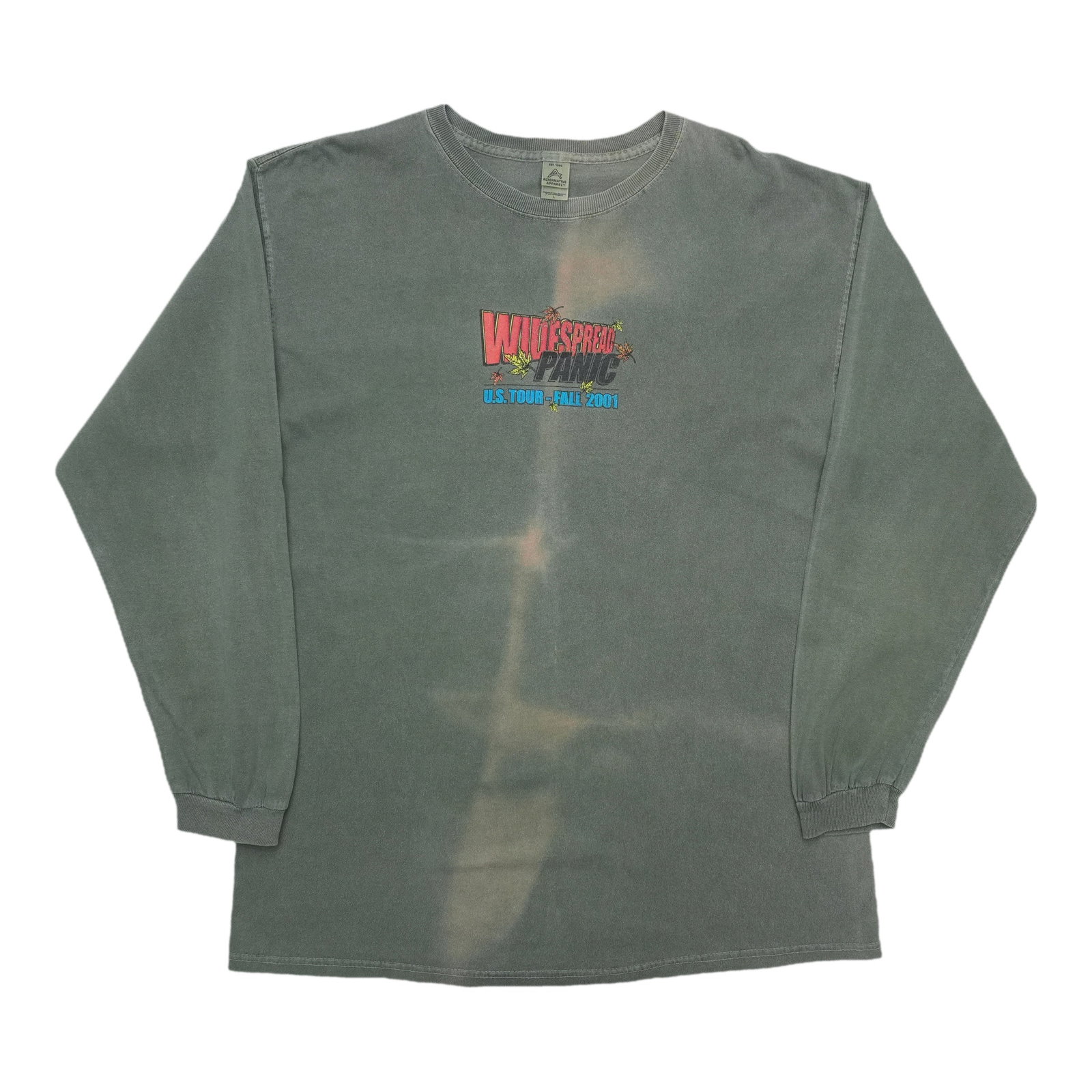 Vintage Widespread Panic 2001 Tour Green Cotton Long Sleeve Shirt: Vintage Widespread Panic 2001 Tour Green Cotton Long Sleeve Shirt This is an original vintage 2001 Widespread Panic US Tour long sleeve shirt. The shirt features front and back graphics, is made from 