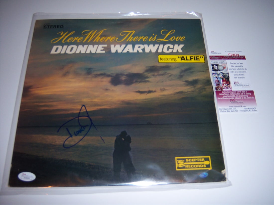 Signed Dionne Warwick Here Where There Is Love LP With JSA Authentication: Signed Dionne Warwick Here Where There Is Love LP With JSA Authentication This is an original LP record album titled "Here Where There Is Love" by Dionne Warwick, signed on the cover. The album includ