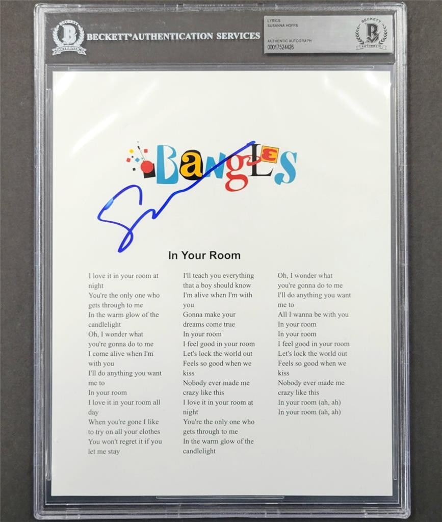 Susanna Hoffs autographed 8x10 lyrics sheet for In Your Room Beckett authenticated (1 of 3)