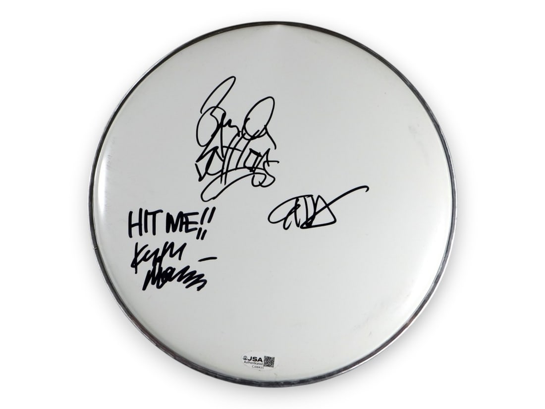 Autographed Circle Jerks 10 Inch Drumhead JSA Signed by Morris Hetson Schloss: Autographed Circle Jerks 10 Inch Drumhead JSA Signed by Morris Hetson Schloss This is an original 10-inch drumhead autographed by Circle Jerks band members Keith Morris, Greg Hetson, and Zander Schlos