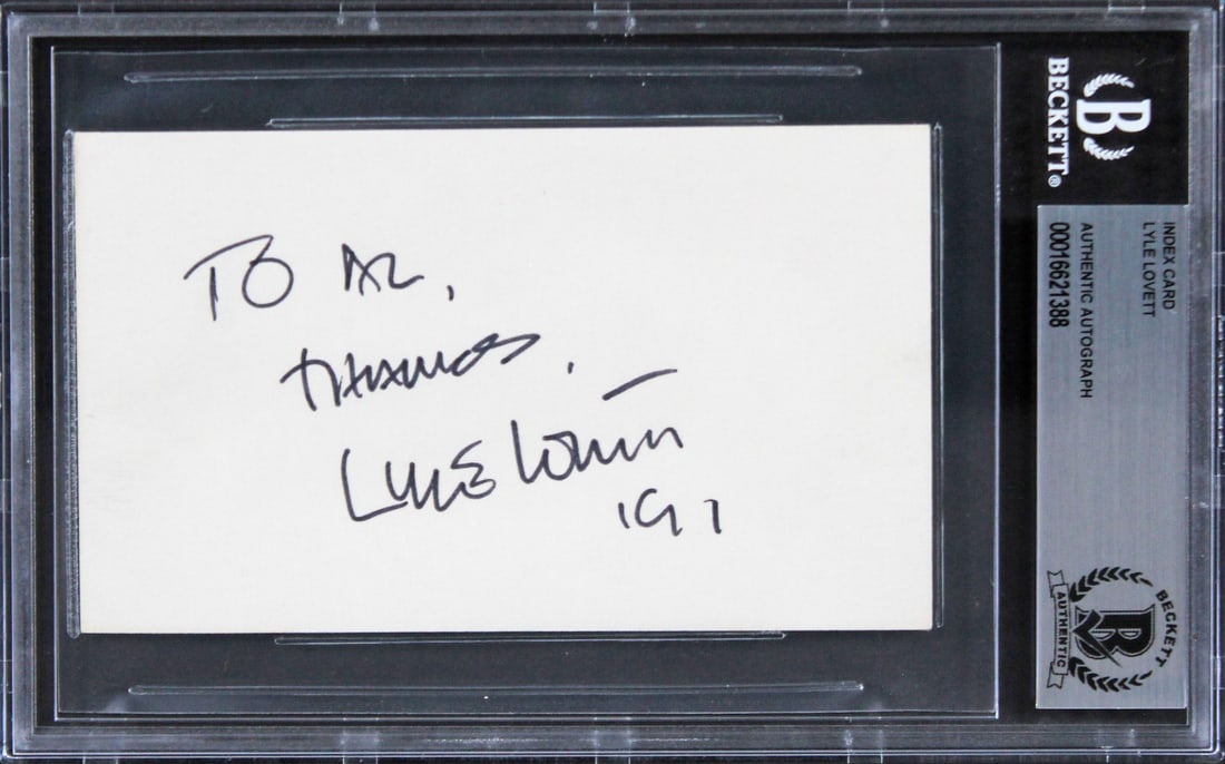 Lyle Lovett Signed 3x5 Index Card Inscribed To Al Thomas 91 Beckett Authenticated (1 of 2)