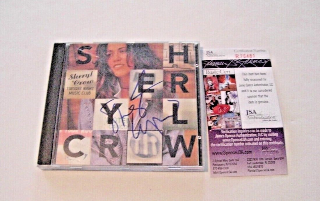 Signed Sheryl Crow Tuesday Night Music Club CD With JSA COA Authentication: Signed Sheryl Crow Tuesday Night Music Club CD With JSA COA Authentication This is an original CD and booklet for Sheryl Crow's "Tuesday Night Music Club" album, signed and accompanied by JSA/COA auth