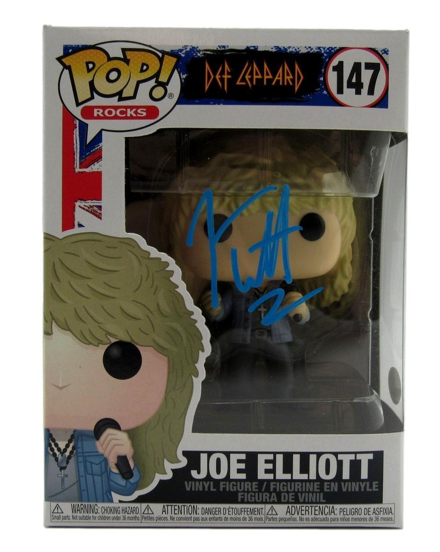 Joe Elliott Signed Funko POP! #147 Def Leppard JSA Authenticated: Joe Elliott Signed Funko POP! #147 Def Leppard JSA Authenticated This Joe Elliott Autographed Funko POP! #147 Figurine from Def Leppard is a must-have for collectors. The figurine is authenticated by 