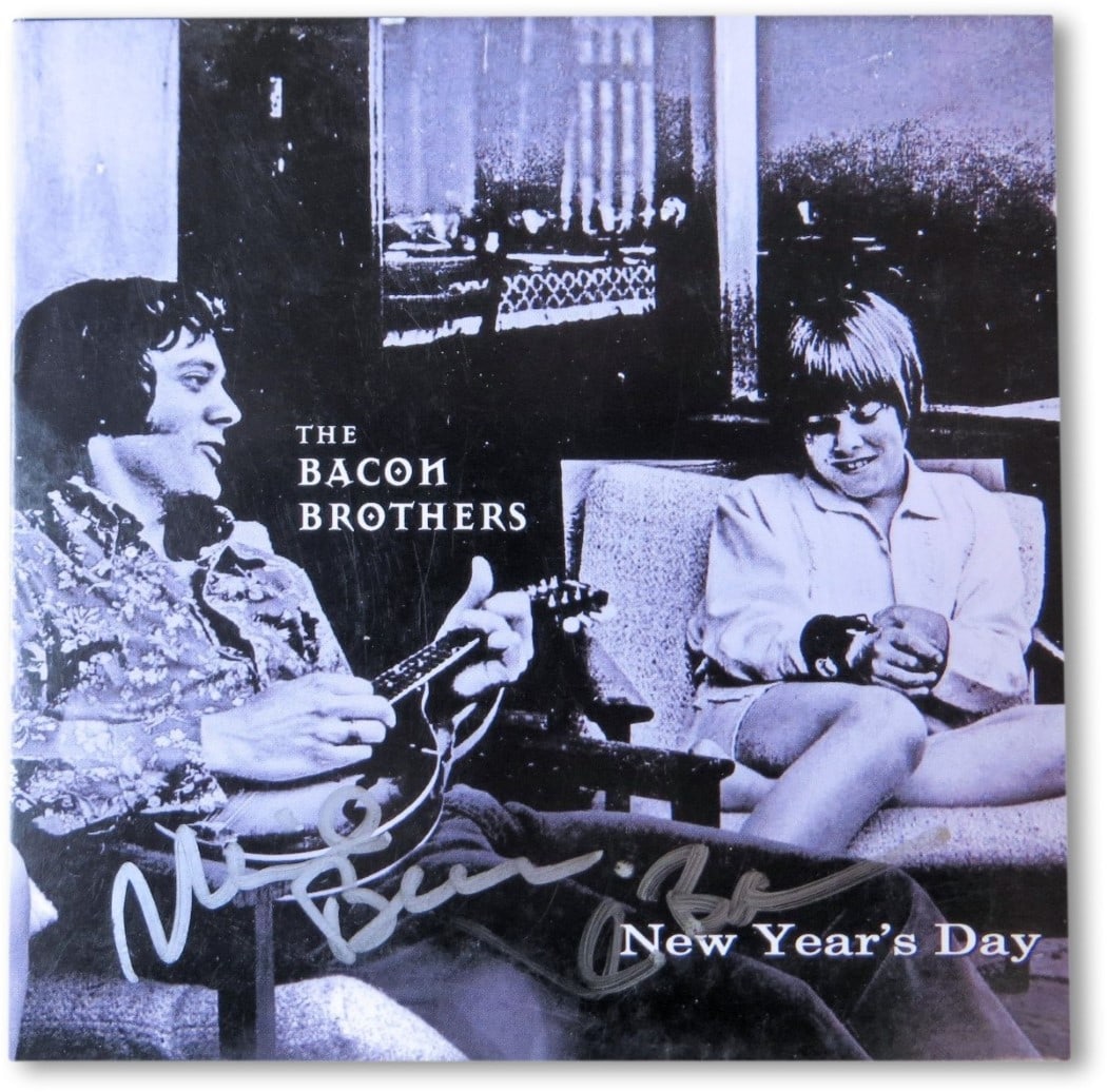 The Bacon Brothers Autographed CD Cover Kevin Michael JSA Certified: The Bacon Brothers Autographed CD Cover Kevin Michael JSA Certified This is an original autographed CD cover by The Bacon Brothers, featuring signatures from both Kevin and Michael Bacon. The item is 