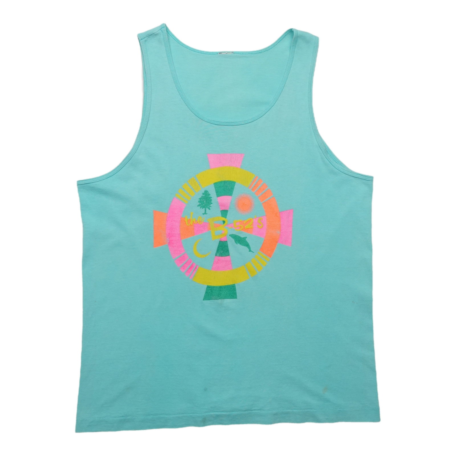 Blue 1980s B-52's Cotton Tank Top: Blue 1980s B-52's Cotton Tank Top This is an original vintage 1980s The B-52's tank top shirt featuring a front graphic. Made from 100% cotton in blue, the shirt is in good condition with no holes but