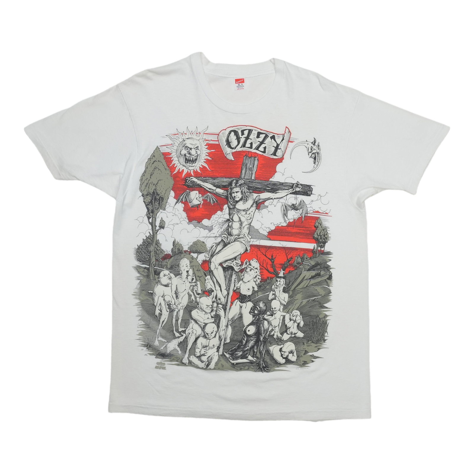 Vintage Ozzy Osbourne White Cotton Shirt XL 1990s: Vintage Ozzy Osbourne White Cotton Shirt XL 1990s This is an original vintage Ozzy Osbourne shirt from the 1990s, not a modern reproduction. Made from 100% cotton, the shirt features a white color and