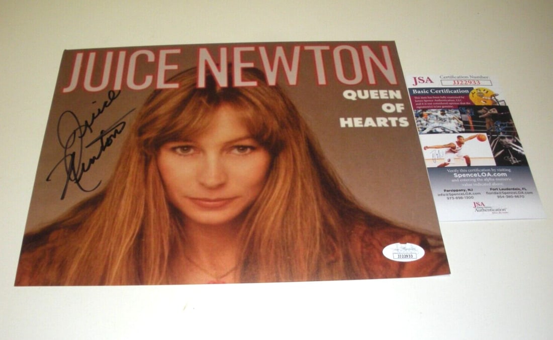 Juice Newton Signed 8x10 Photo with JSA COA Queen of Hearts: Juice Newton Signed 8x10 Photo with JSA COA Queen of Hearts This 8x10 photograph features the signature of Juice Newton, the renowned singer known for her hit "Queen of Hearts." This original piece co