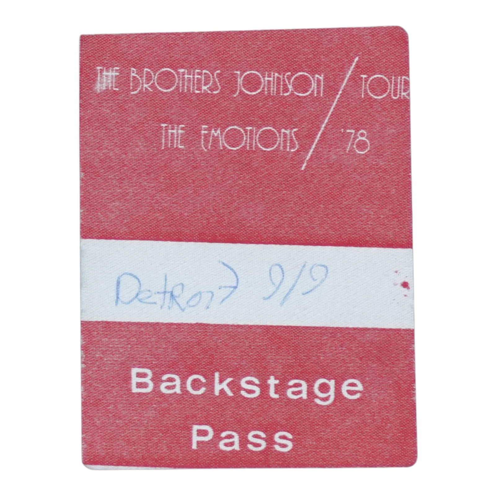 1978 Brothers Johnson Emotions concert backstage pass: 1978 Brothers Johnson Emotions concert backstage pass This is an original vintage backstage pass from the 1978 Brothers Johnson and The Emotions tour. It is an authentic piece of music memorabilia