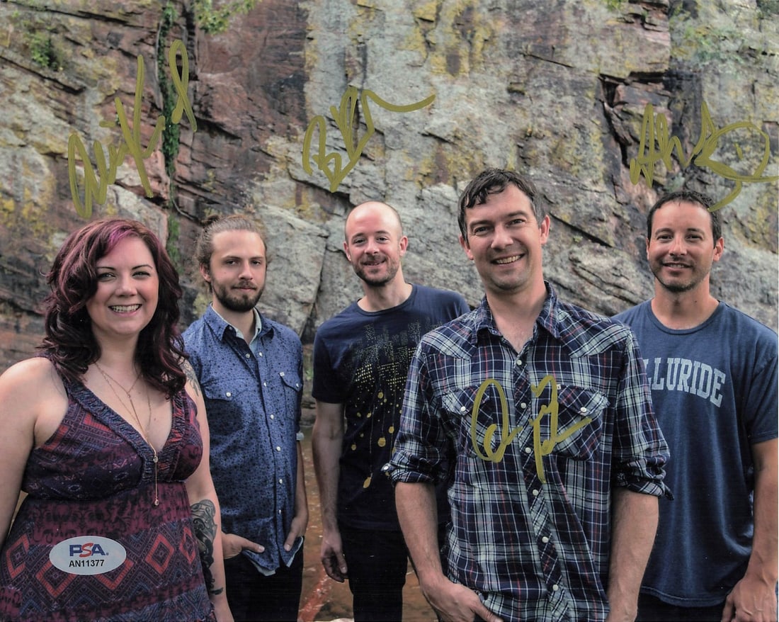Yonder Mountain String Band Autographed 8x10 Photo PSA/DNA Certified: Yonder Mountain String Band Autographed 8x10 Photo PSA/DNA Certified This is an original 8x10 photograph of the Yonder Mountain String Band, featuring authentic autographs from the band members. The s