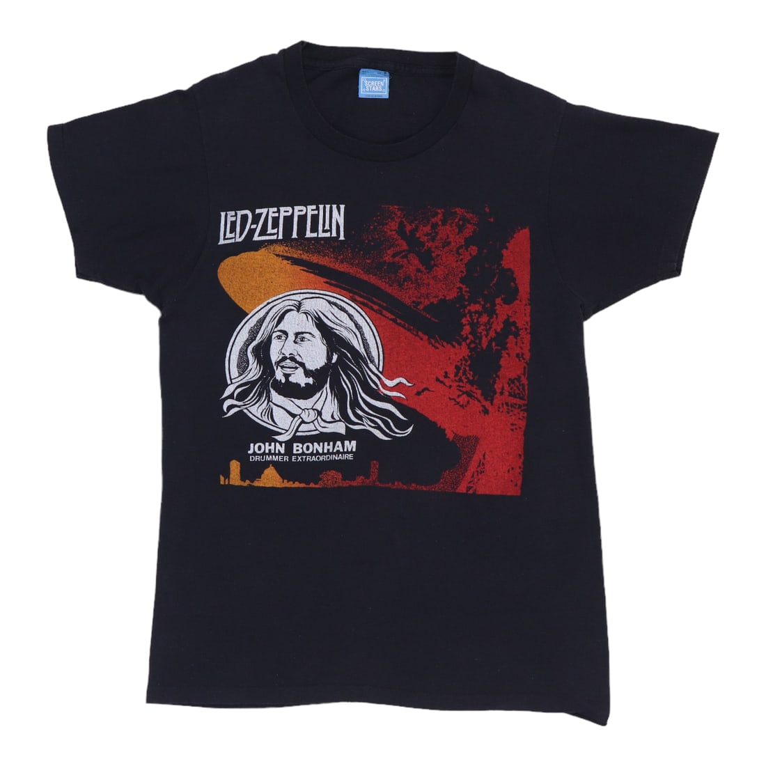 Vintage 1980s Black John Bonham Led Zeppelin Cotton T Shirt Medium: Vintage 1980s Black John Bonham Led Zeppelin Cotton T Shirt Medium This is an original vintage 1980s John Bonham Led Zeppelin shirt, not a modern reproduction. The shirt is made from 100% cotton and f