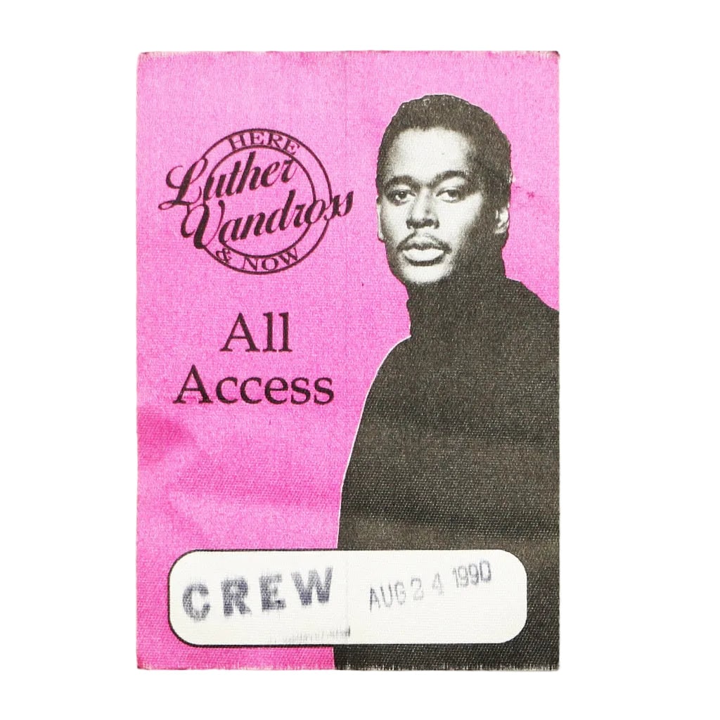 Vintage 1990 All Access Crew Pass from Luther Vandross Here and Now Tour: Vintage 1990 All Access Crew Pass from Luther Vandross Here and Now Tour This is an authentic 1990 Luther Vandross Here And Now Tour All Access Crew Pass. It is a true vintage item from the tour, not 