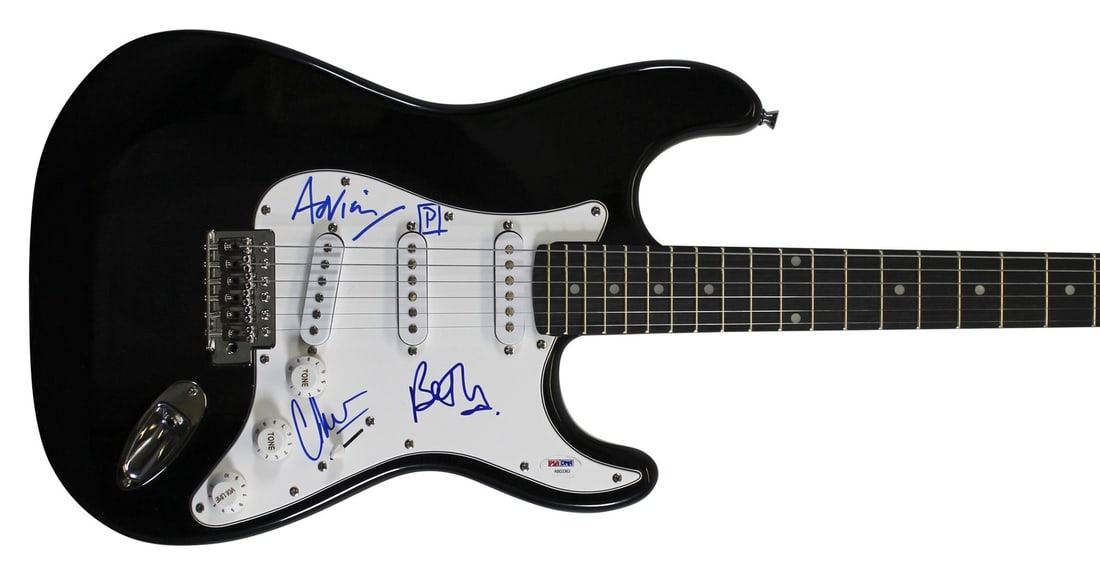 Electric Guitar Signed by Beth Gibbons Adrian Utley Geoff Barrow PSA Certified: Electric Guitar Signed by Beth Gibbons Adrian Utley Geoff Barrow PSA Certified This pre-owned electric guitar has been personally signed by Beth Gibbons, Adrian Utley, and Geoff Barrow of Portishead. 