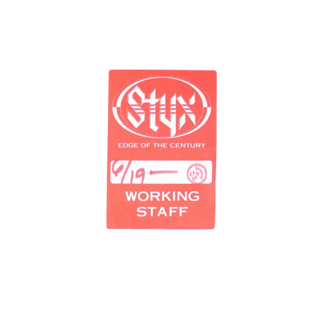 Vintage 1991 Edge Of The Century Tour Styx Staff Pass: Vintage 1991 Edge Of The Century Tour Styx Staff Pass This is an authentic 1991 Styx Edge Of The Century Tour working staff pass. It is a genuine vintage item with its original, unpeeled backing and r