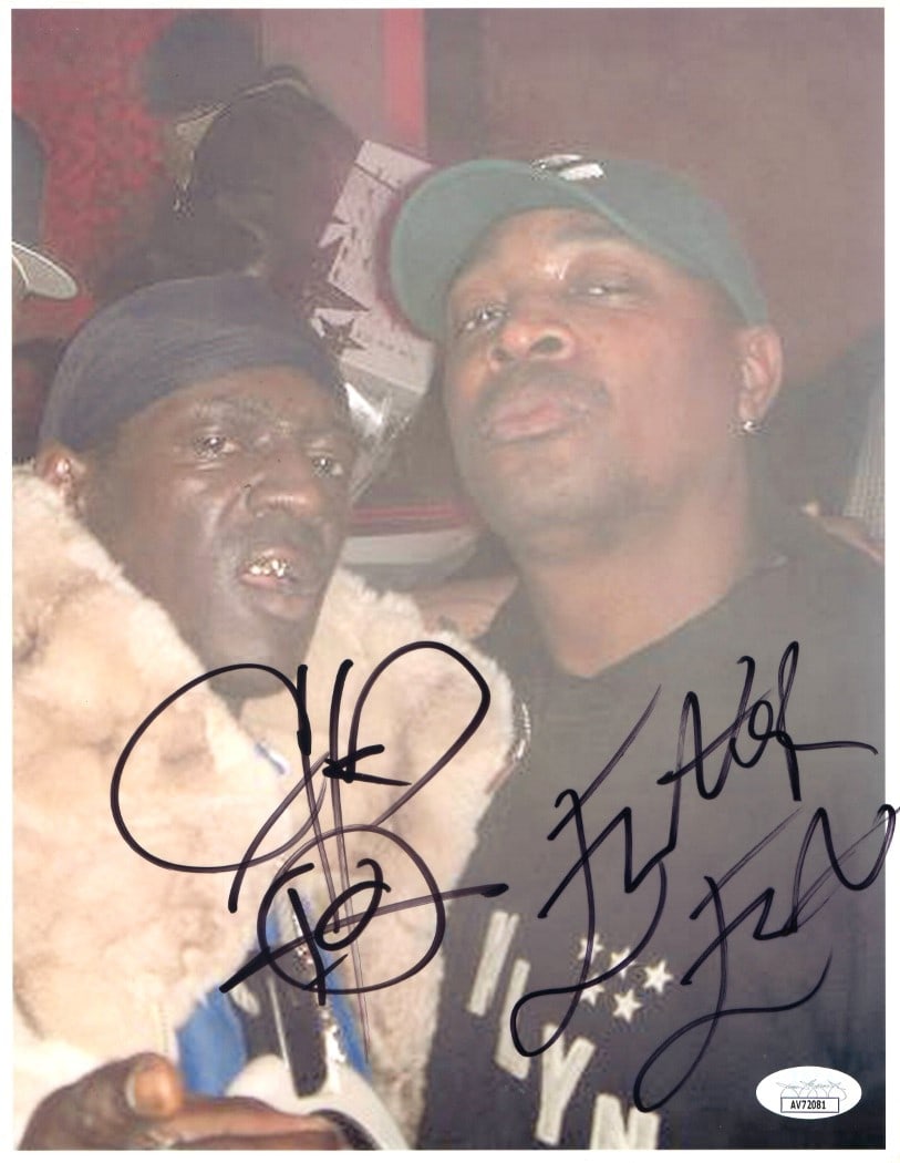Chuck D Flavor Flav Dual Autographed 8.5X11 Photo Public Enemy JSA: Chuck D Flavor Flav Dual Autographed 8.5X11 Photo Public Enemy JSA This is an authentic dual autographed 8.5X11 photo featuring Chuck D and Flavor Flav from the iconic group Public Enemy. The photogra