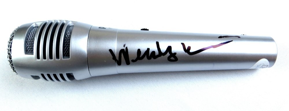 Microphone Hand Signed by Wendy and Carnie Wilson JSA Authenticated: Microphone Hand Signed by Wendy and Carnie Wilson JSA Authenticated This microphone is signed by Wendy and Carnie Wilson of Wilson Phillips and is authenticated by James Spence Authentication (JSA). I