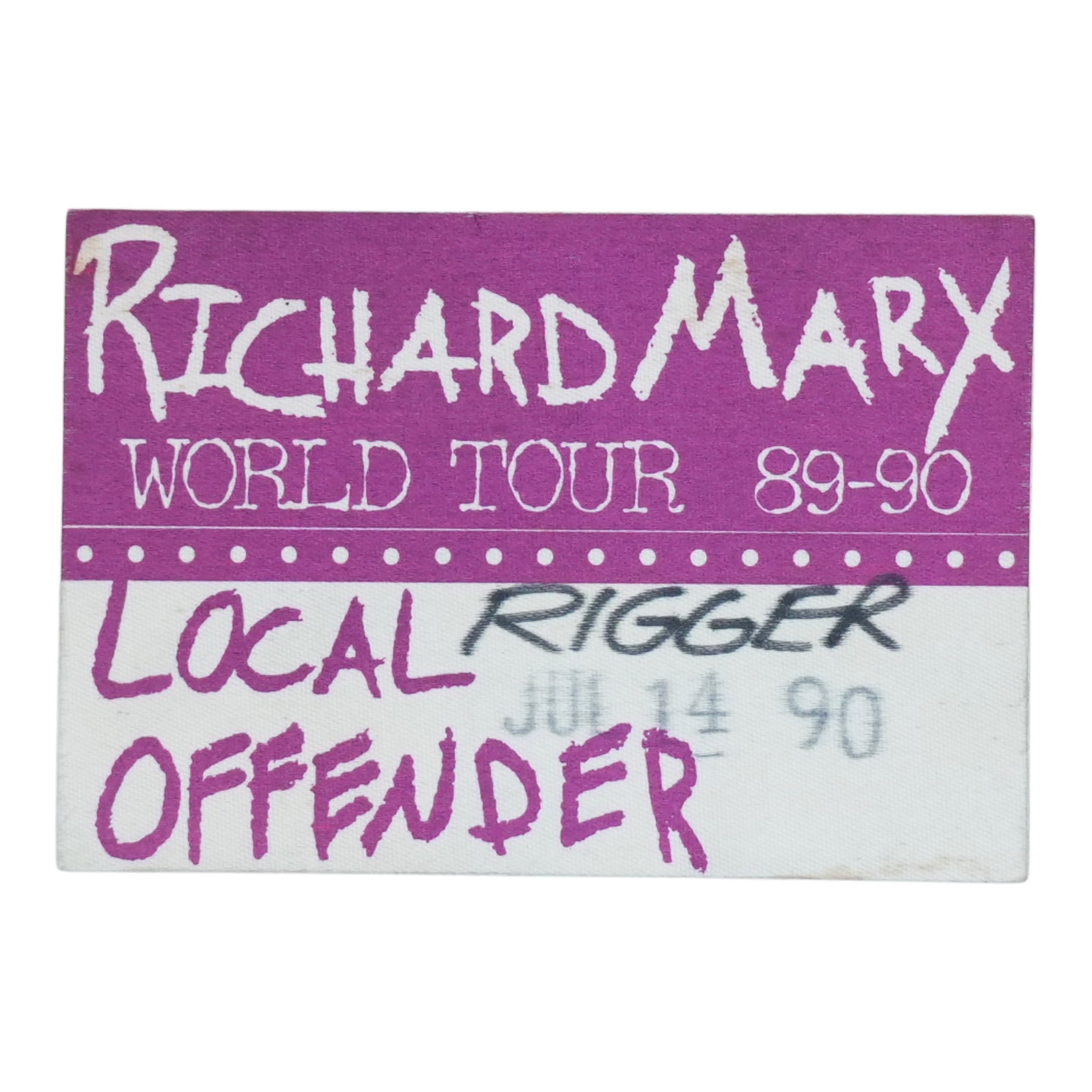 Richard Marx 1990 World Tour Backstage Pass Local Rigger (1 of 2)