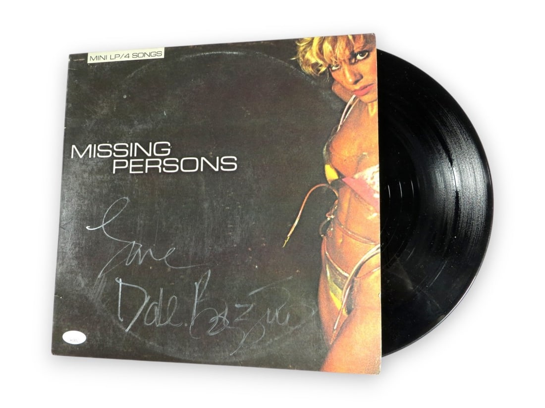 Dale Bozzio Signed Album Cover Missing Persons JSA Authenticated: Dale Bozzio Signed Album Cover Missing Persons JSA Authenticated This is a pre-owned autographed record album cover by Dale Bozzio, featuring her signature and authenticated by James Spence Authentica