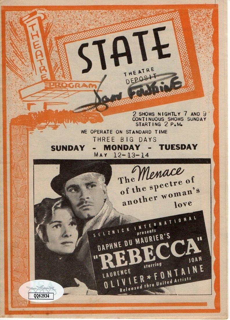 Joan Fontaine Signed Theatre Program Rebecca Authenticated by JSA (1 of 2)