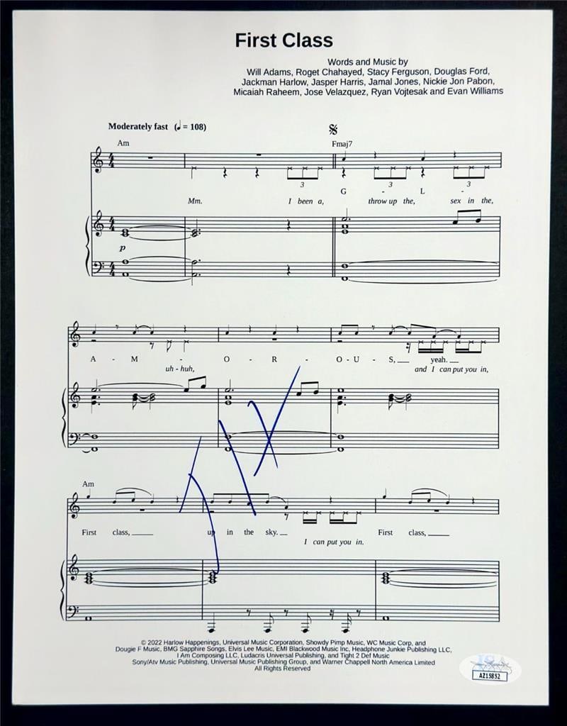 Jack Harlow autographed First Class music sheet 8.5x11 with JSA authentication (1 of 4)