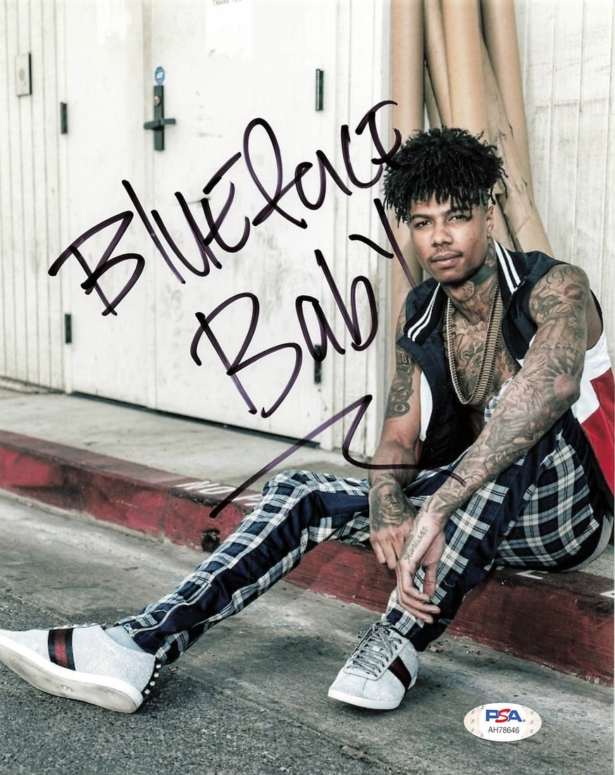 Blueface PSA DNA signed 8x10 music photo: Blueface PSA DNA signed 8x10 music photo This is a professionally printed 8x10 photograph signed by rapper Blueface. The autograph has been authenticated by PSA/DNA, ensuring its authenticity. The ite