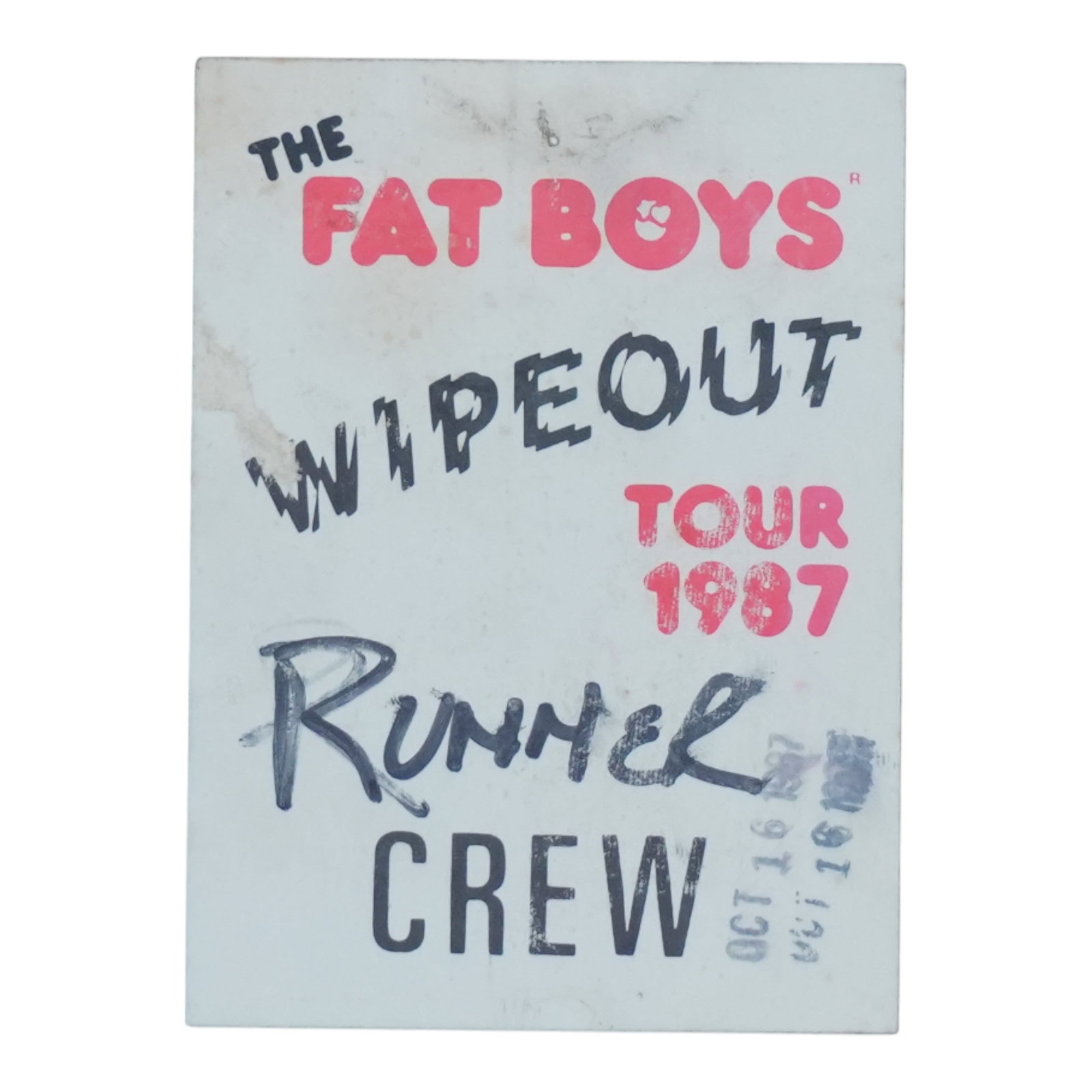 1987 Fat Boys Wipeout Tour concert backstage pass (1 of 2)