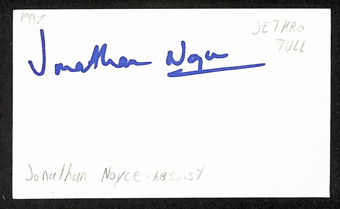 Signed Jonathan Noyce 3x5 Index Card Jethro Tull JSA (1 of 2)